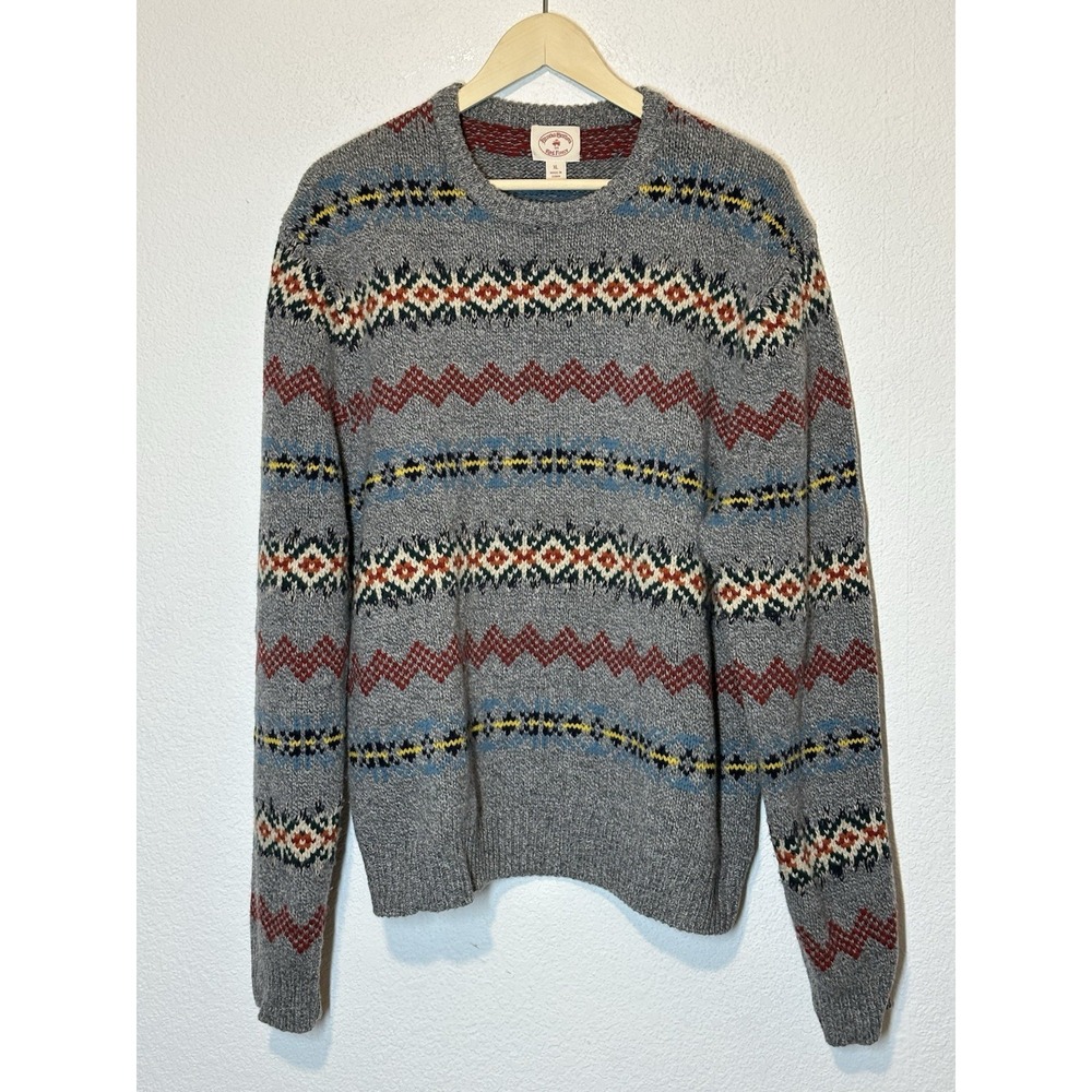 Brooks Brothers Red Fleece Sweater Mens XL Gray Fair Isle Wool Blend Ski Preppy